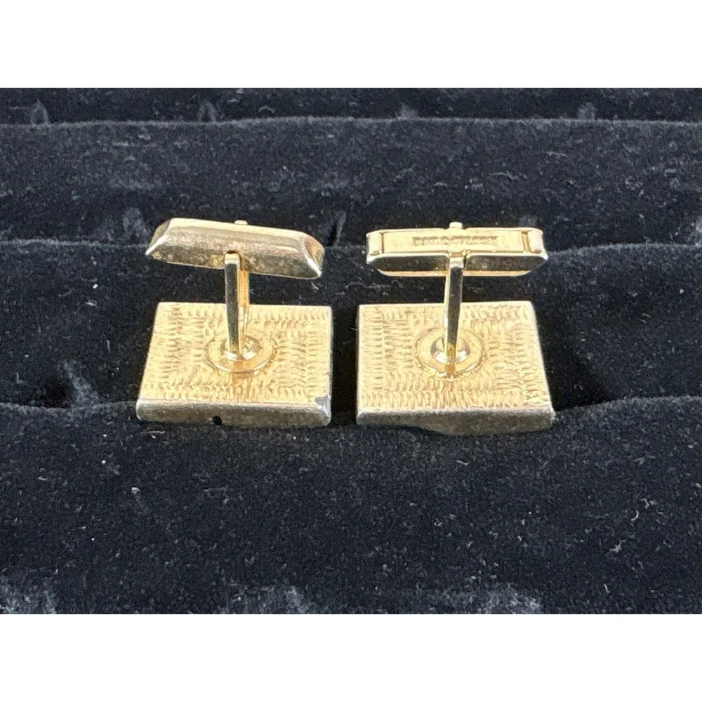 Vintage Brutalist Gold Tone Square Cufflinks Abstract Textured Mid Century Moder